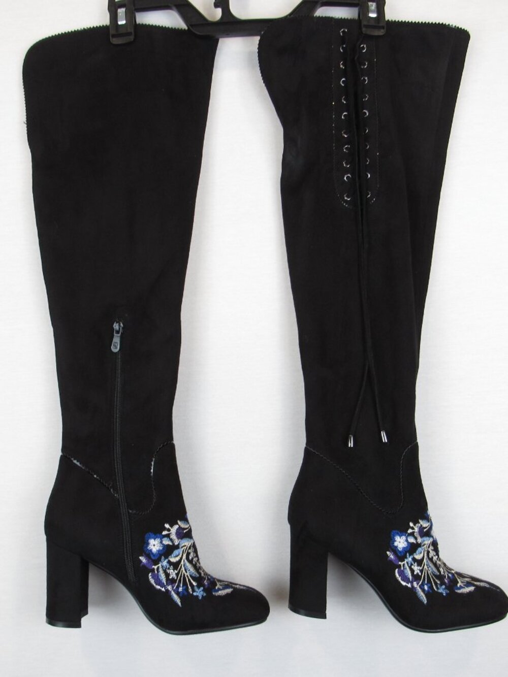 Rose Wand OTK Embroidered Boots Women's 7M Fabric Upper Black Renaissance Boho